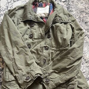 Hollister Olive Green Jacket with Plaid Lining